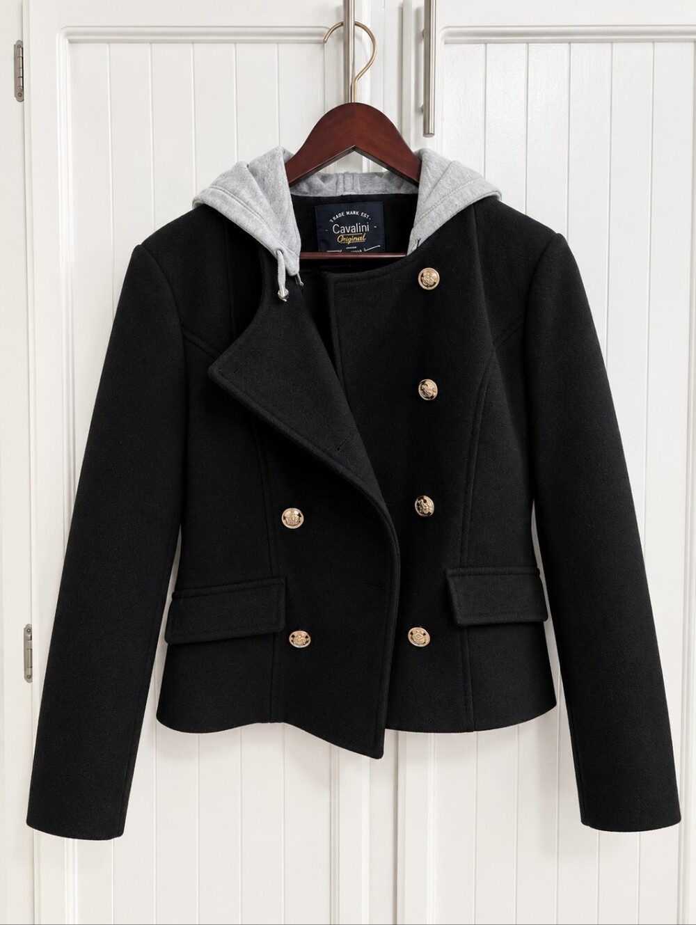Cavalini Original Women’s Petite Large Black Hooded Military Blazer Jacket PL